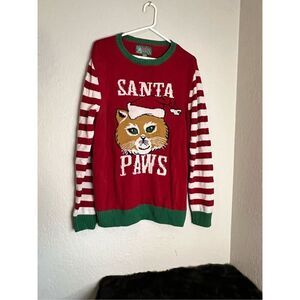Santa Paws Cute Cat Ugly Christmas Sweater Kitty XL